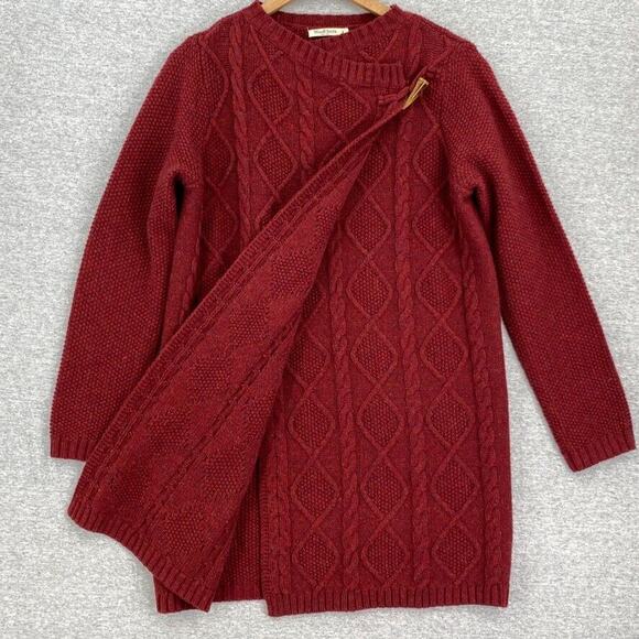 Woolovers Lambswool Cardigan Sweater Womens Small Maroon Long Fisherman Knit - Picture 6 of 13